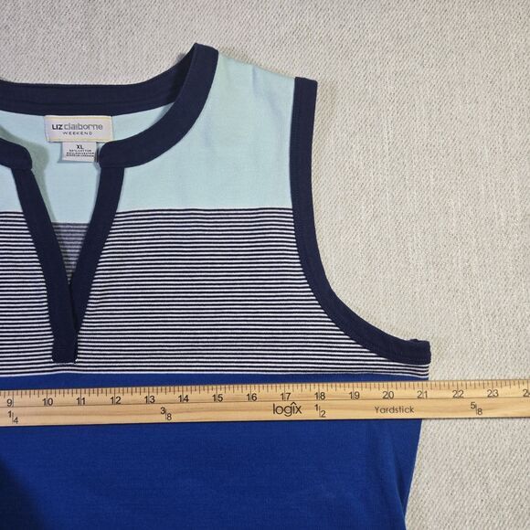 Liz Claiborne Weekend Striped Knit Tank Dress Sleeveless Cotton Blue XL Nautical - Picture 7 of 7